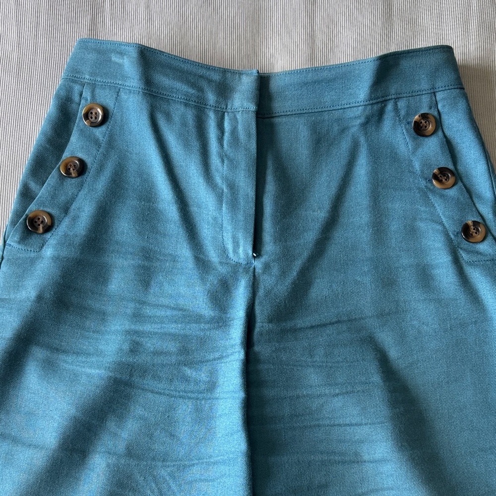 Ann Taylor cropped Teal High-Waist Button Front Pants